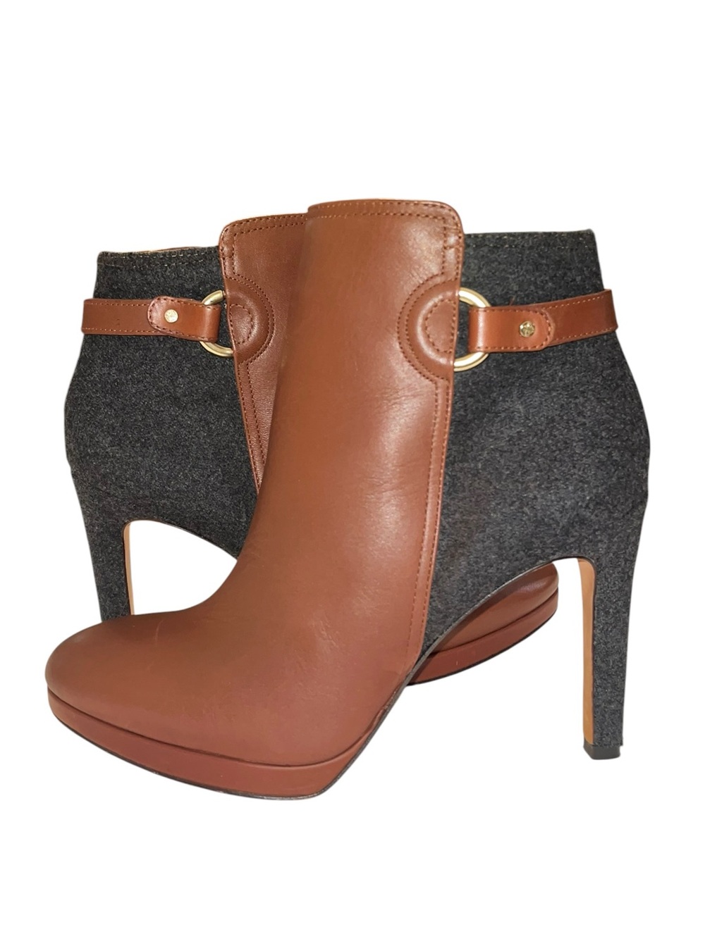 Antonio Melani Knightlee Leather Brown & Gray Wool Heeled Boots - Size 9M